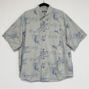 Columbia Sportswear light grey blue nautical print casual button down shirt